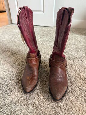 Frye Harness Boots Red Brown Leather Western Cowboy Moto Boots